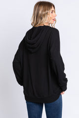 Black Ribbed Hooded Wrap Long Sleeve Top