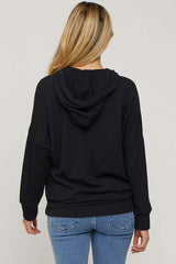 Black Ribbed Hooded Wrap Long Sleeve Maternity Top