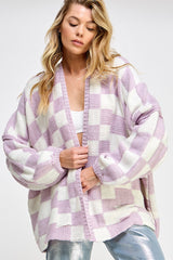 Lavender Checkered Oversized Maternity Cardigan