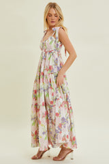 Ivory Multi-Color Floral Smocked Tiered Maxi Dress