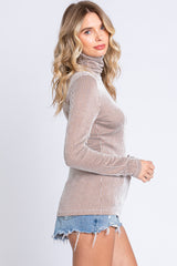 Camel Ribbed Turtleneck Top