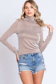 Camel Ribbed Turtleneck Top