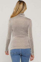 Camel Ribbed Maternity Turtleneck Top