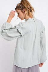 Sage Textured Crepe Loose Fit Blouse