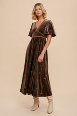 Pewter All Over Floral Embroidered Velvet Maxi Dress