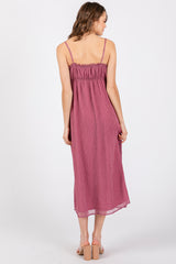 Magenta Ruffle V-Neck Sleeveless Midi Dress