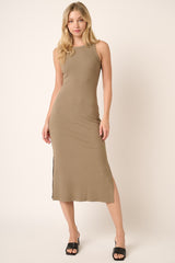 Taupe Ribbed Side Slit Tank Dress