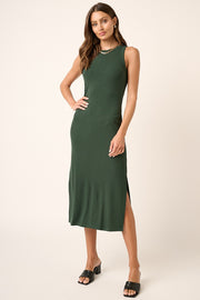 Forest Green Ribbed Side Slit Tank Dress