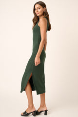 Forest Green Ribbed Side Slit Tank Dress