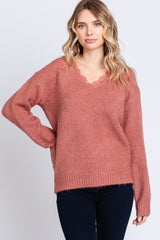 Mauve Soft Knit Lace Trim Sweater