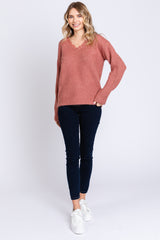 Mauve Soft Knit Lace Trim Sweater