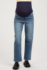 Blue Straight Crop Maternity Jeans