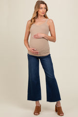 Navy Blue Wide Leg Raw Hem Maternity Jeans