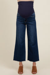 Navy Blue Wide Leg Raw Hem Maternity Jeans