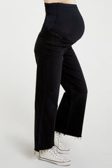 Black Wide Leg Raw Hem Maternity Jeans