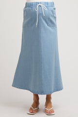 Light Blue Denim Front Tie Maternity Maxi Skirt