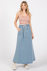 Light Blue Denim Front Tie Maxi Skirt