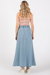 Light Blue Denim Front Tie Maxi Skirt