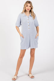 Light Blue Sweater Knit Front Button Romper