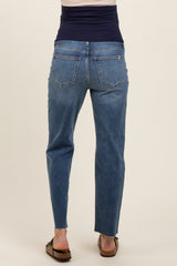 Blue Raw Edge Straight Crop Maternity Jeans