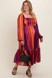 Plum Striped Metallic Yarn Maternity Plus Midi Dress