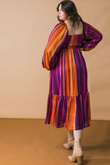 Plum Striped Metallic Yarn Plus Midi Dress