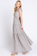 Taupe Printed Tiered Cutout Back Maxi Dress