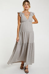 Taupe Printed Tiered Cutout Back Maternity Maxi Dress