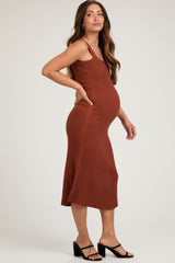 Rust Sweater Knit A-Line Maternity Midi Dress