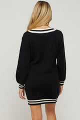 Black Oversized Varsity Striped V-Neck Maternity Sweater Dress