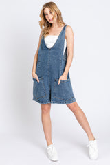 Blue Denim Scoop Neck Maternity Short Overall