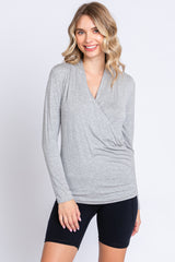 Heather Grey Long Sleeve Wrap Maternity Nursing Top