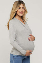 Heather Grey Long Sleeve Wrap Maternity Nursing Top