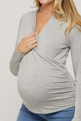 Heather Grey Long Sleeve Wrap Maternity Nursing Top