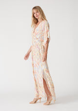 Ivory Printed Deep V-Neck Maxi Dress