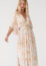 Ivory Printed Deep V-Neck Maxi Dress