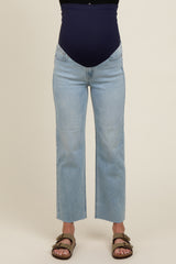 Light Blue Raw Hem Maternity Straight Leg Jeans