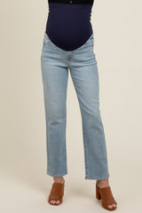 Light Blue Basic Straight Leg Maternity Jeans