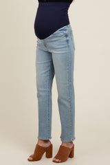 Light Blue Basic Straight Leg Maternity Jeans