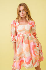 Pink Print Puff Sleeve Maternity Mini Dress