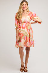 Pink Print Puff Sleeve Maternity Mini Dress