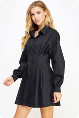 Black Poplin Corset Shirt Mini Dress