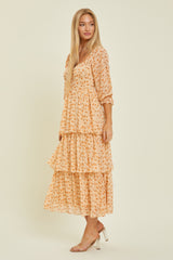 Dusty Apricot Tiered Midi Dress