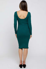 Forest Green Ribbed Long Sleeve Maternity Dress