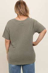 Olive Mineral Wash Front Pocket Short Sleeve Maternity Plus T-Shirt