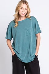 Teal Mineral Wash Front Pocket Short Sleeve T-Shirt