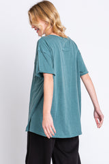 Teal Mineral Wash Front Pocket Short Sleeve T-Shirt