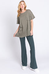 Olive Mineral Wash Front Pocket Short Sleeve T-Shirt