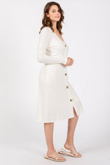 White Ribbed Soft Knit Dress Cardigan Set