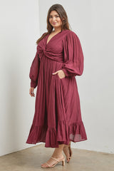 Burgundy Front Twist Plus Maxi Dress